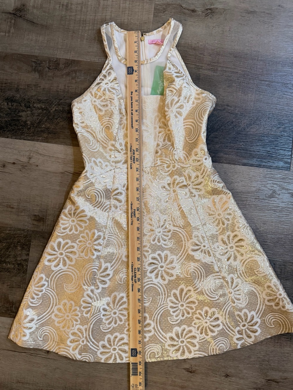 Lilly Pulitzer 🆕  Gold Metallic Elsie Dress Flower Pique Jacquard Size 0 - Picture 14 of 16